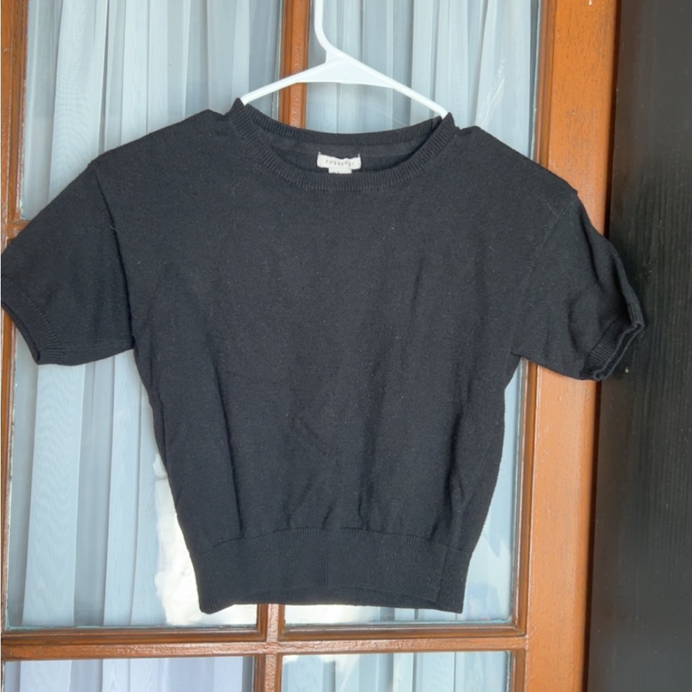 Forever 21 Black Ribbed Short Sleeve Knit Top
